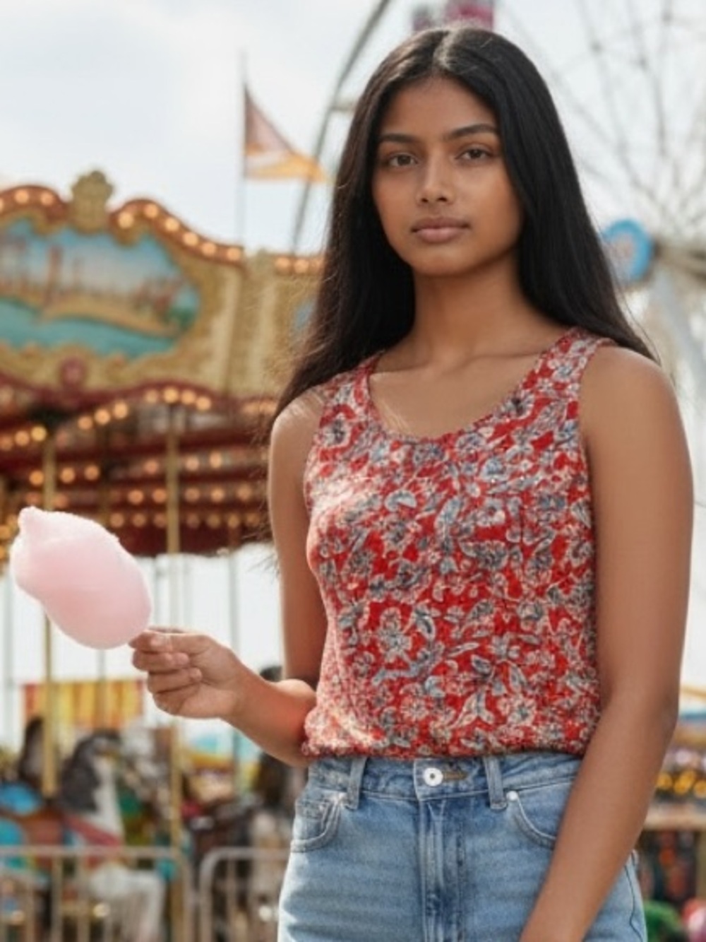 Old Navy Red Floral Paisley Tank Top